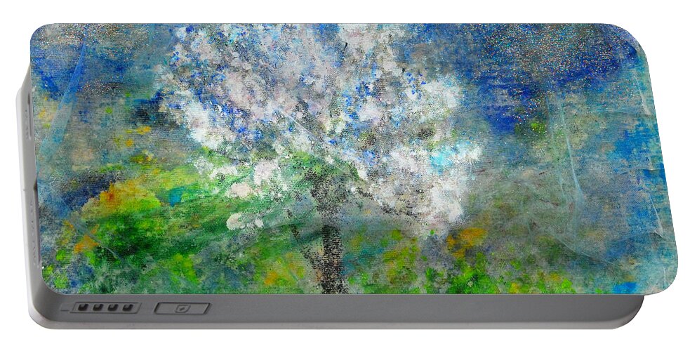 Augusta Stylianou Portable Battery Charger featuring the painting Ethereal Almond Tree by Augusta Stylianou