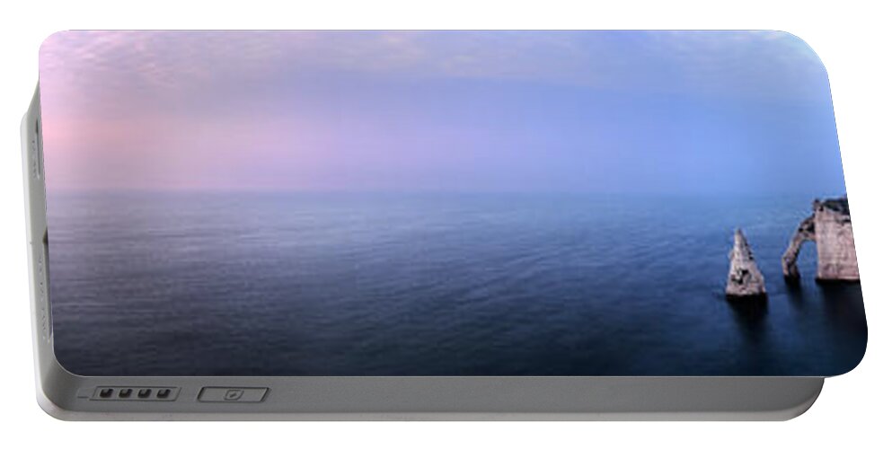 Cliff Portable Battery Charger featuring the photograph Etretat sunset large panorama by Weston Westmoreland