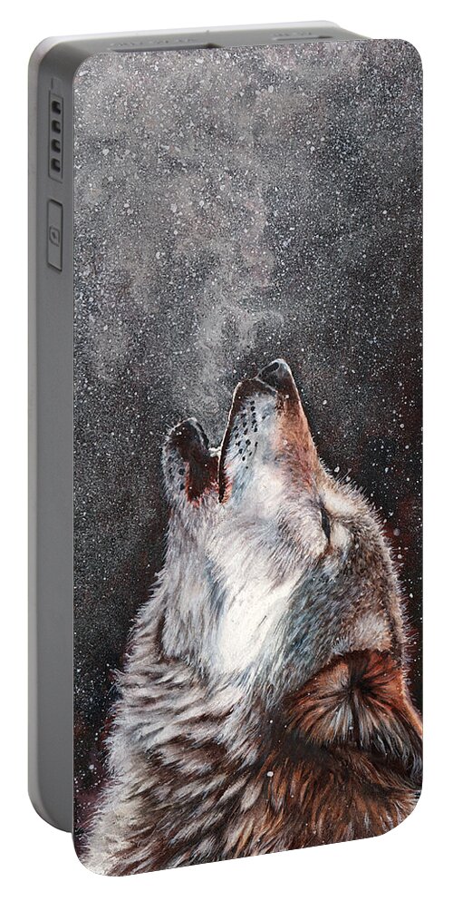 Wolf Portable Battery Charger featuring the painting Every Breath I Take by Peter Williams