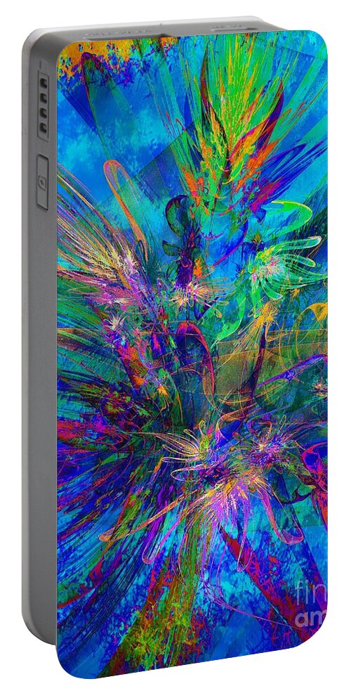 Abstract Portable Battery Charger featuring the digital art Exotic Dream Flower by Klara Acel