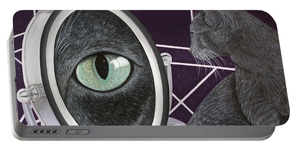 Cat Art Portable Battery Charger featuring the painting Eye See You by Karen Zuk Rosenblatt