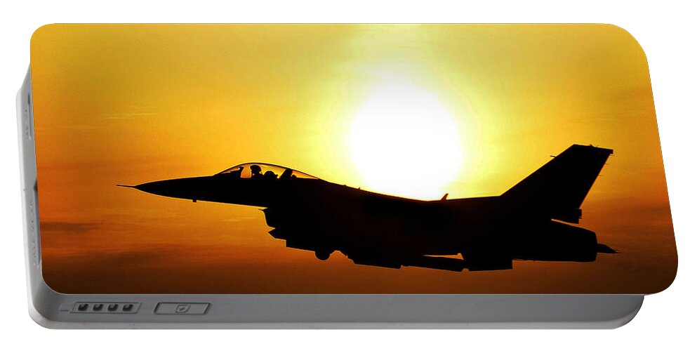 Science Portable Battery Charger featuring the photograph F-16 Fighting Falcon Flying Over Korea by Science Source