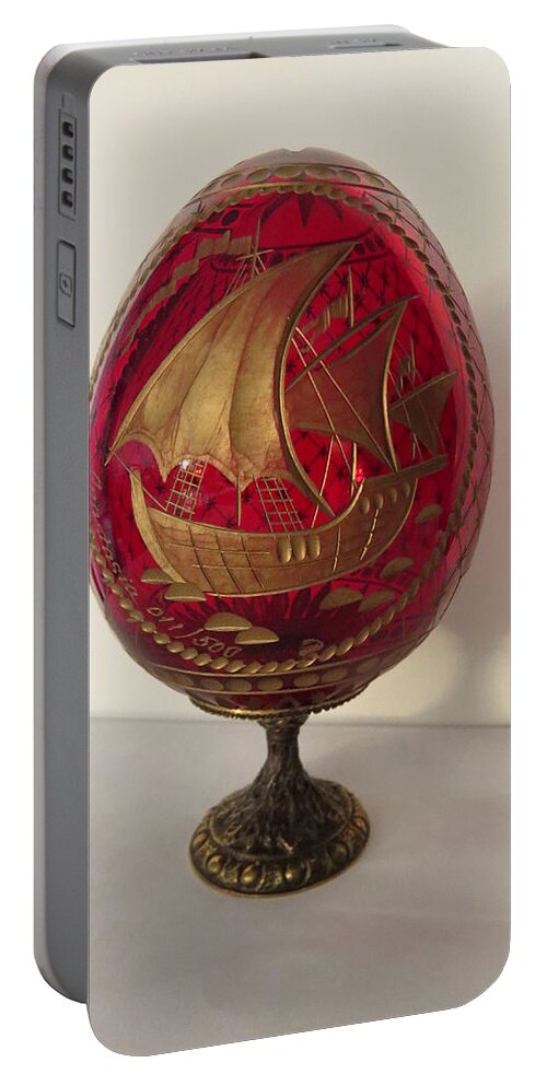 Egg Portable Battery Charger featuring the photograph Faberge Style Egg with Ship by Zina Stromberg