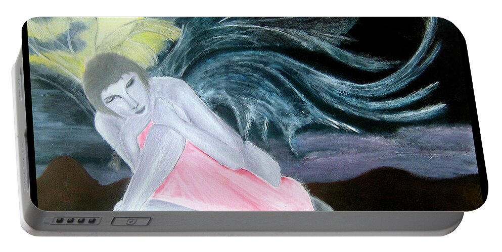 Moon Portable Battery Charger featuring the painting Faerie Lagoon by Shawn Dall