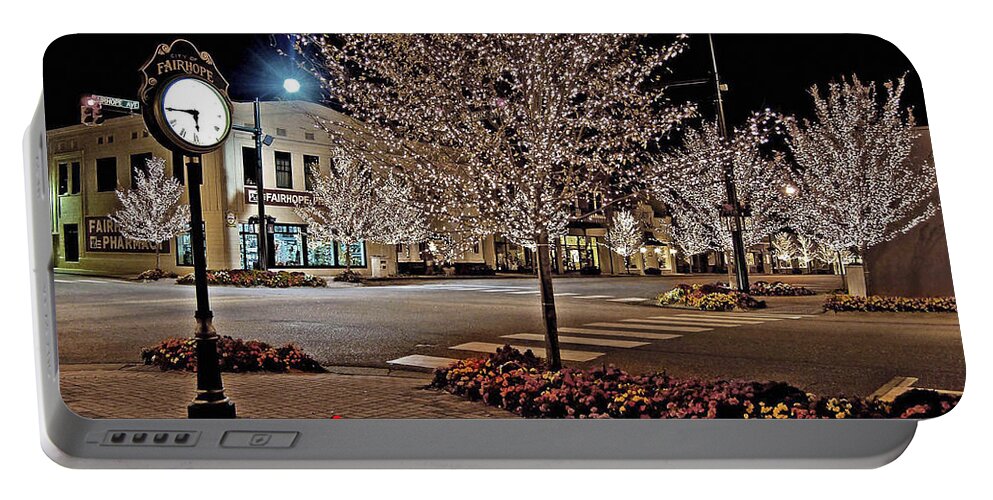 Palm Portable Battery Charger featuring the digital art Fairhope Christmas by Michael Thomas
