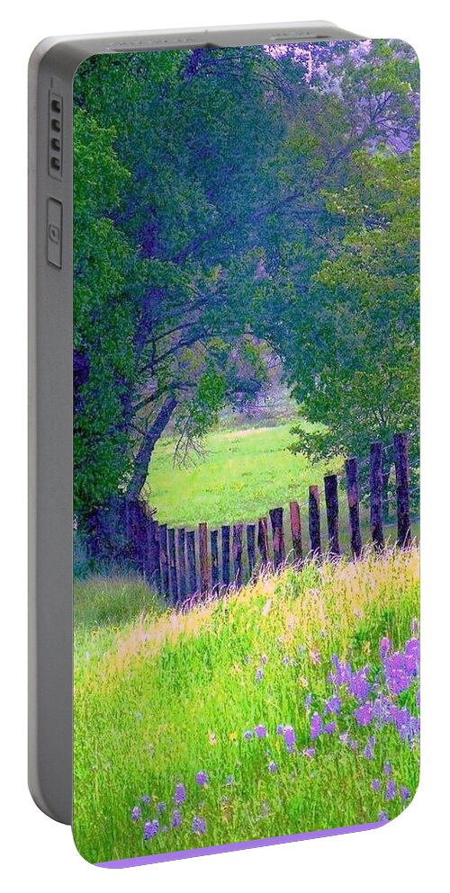 Fairy Tale Meadow Portable Battery Charger featuring the digital art Fairy Tale Meadow With Lupines by Pamela Smale Williams