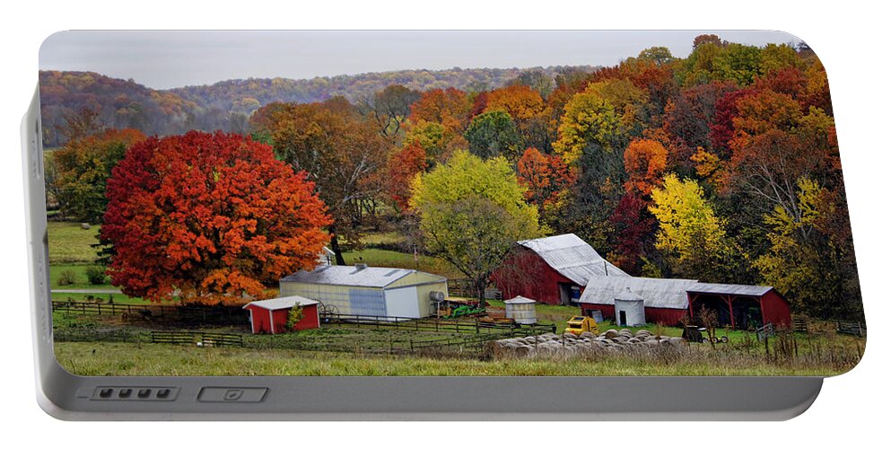 Fall Foliage Portable Battery Charger featuring the photograph Fall Farmstead by Cricket Hackmann