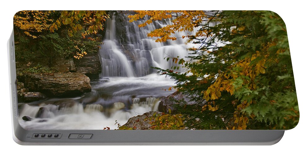 Waterfall Portable Battery Charger featuring the photograph Fall In Fall - Chute Au Rats by Hany J