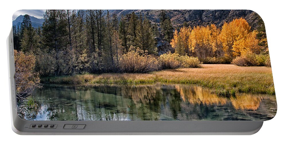 River Creek Water Reflection Fall Orange Yellow Scenic Landscape Nature Eastern Sierra Sierra Nevada California Sky Clouds Mountains Portable Battery Charger featuring the photograph Fall Reflections by Cat Connor