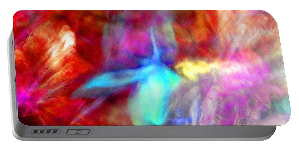 Abstract Portable Battery Charger featuring the photograph Falling Petal Abstract Red Magenta and Blue B by Heather Kirk