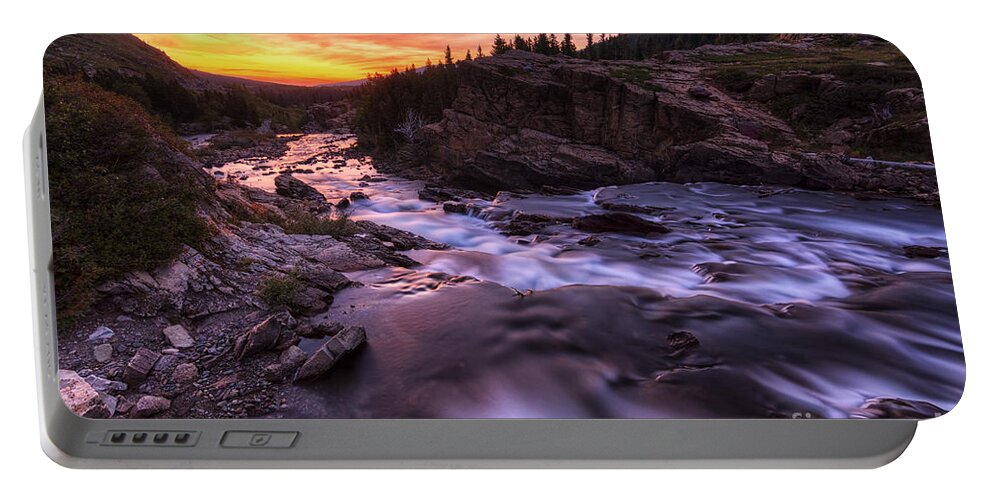 Swiftcurrent Falls Portable Battery Charger featuring the photograph Falls at first light by Mark Kiver