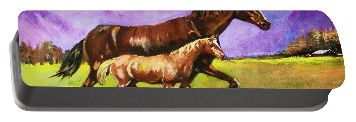 Horeses Portable Battery Charger featuring the painting Family Stroll by Al Brown