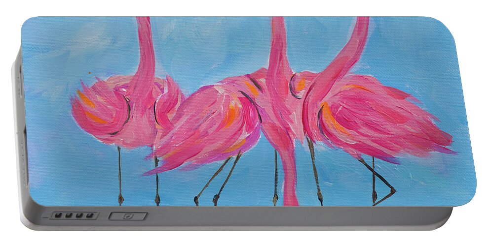 Fancy Portable Battery Charger featuring the digital art Fancy Flamingos II by Sundance D