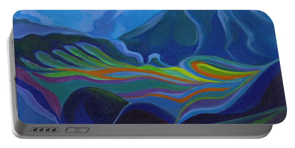 Tanya Filichkin Portable Battery Charger featuring the painting Faraway Mountains by Tanya Filichkin