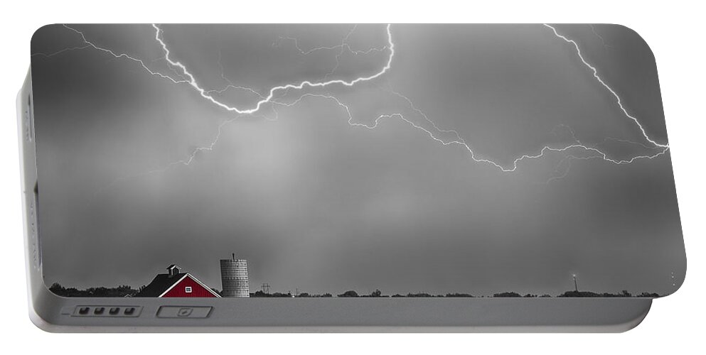 Lightning Portable Battery Charger featuring the photograph Farm Storm HDR BWSC by James BO Insogna