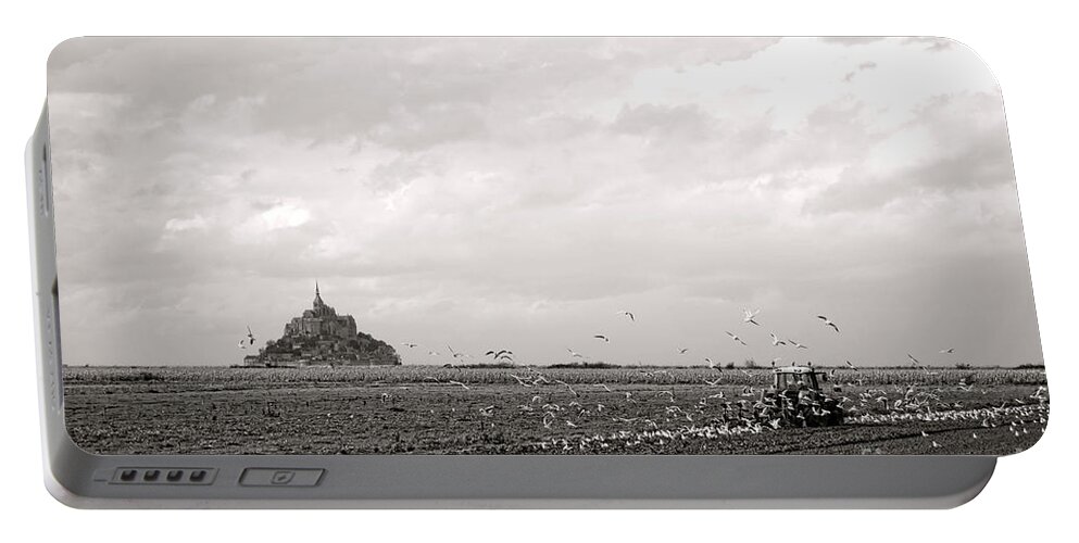 France Portable Battery Charger featuring the photograph Farm Work at Mont Saint Michel by Olivier Le Queinec