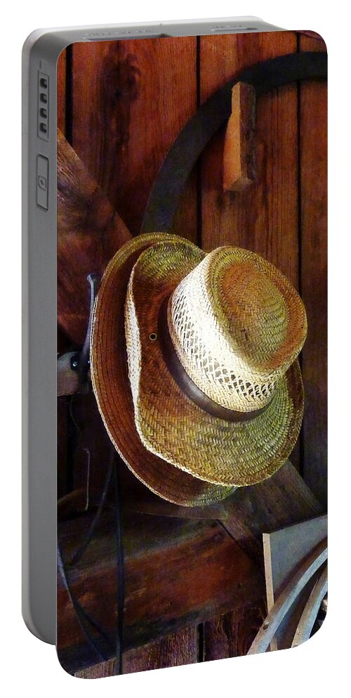 Farm Portable Battery Charger featuring the photograph Farmer's Straw Hats by Susan Savad