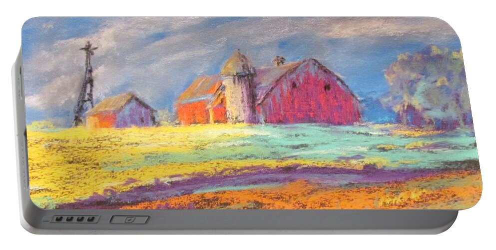 Farm Portable Battery Charger featuring the painting Farmland Sunset by Terri Einer
