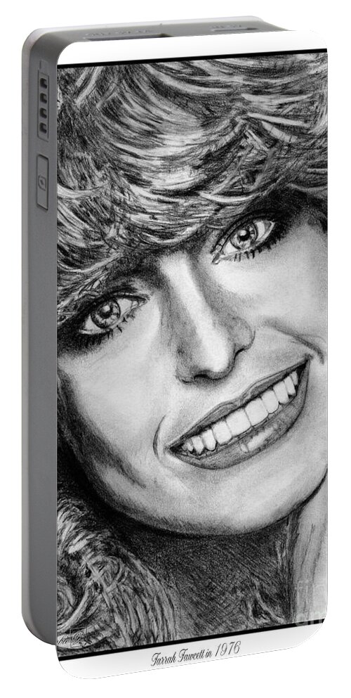 Farrah Fawcett Portable Battery Charger featuring the drawing Farrah Fawcett in 1976 by J McCombie