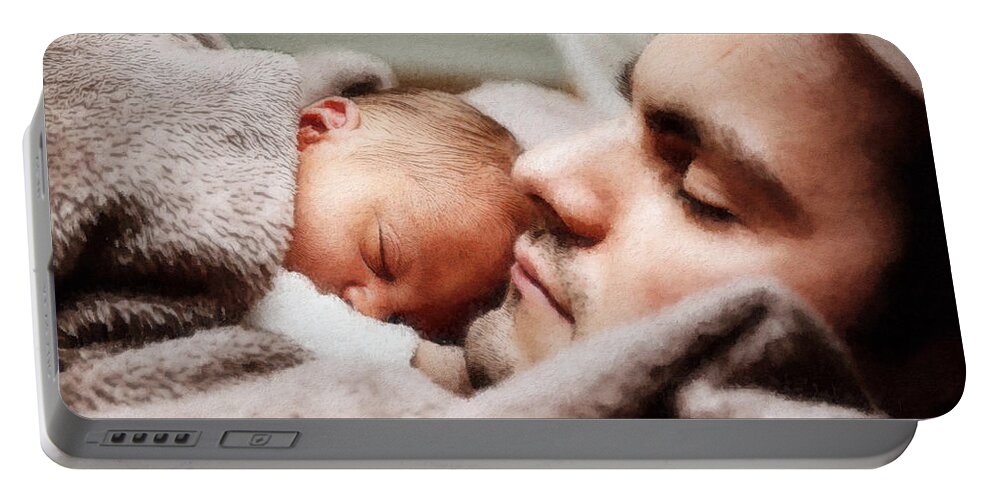Father Portable Battery Charger featuring the painting Father and Child at Rest by Sandy MacGowan
