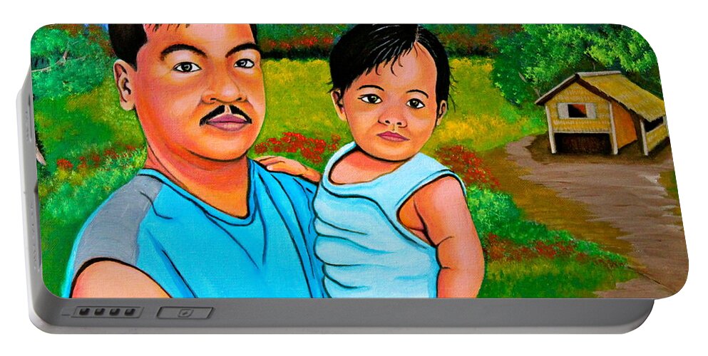 Father And Son Portable Battery Charger featuring the painting Father and Son by Cyril Maza