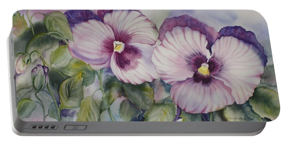 Pansies Portable Battery Charger featuring the painting Favourite Garden Pansies by Heather Gallup