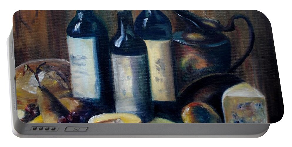 Wine Portable Battery Charger featuring the painting Feast Still Life by Donna Tuten