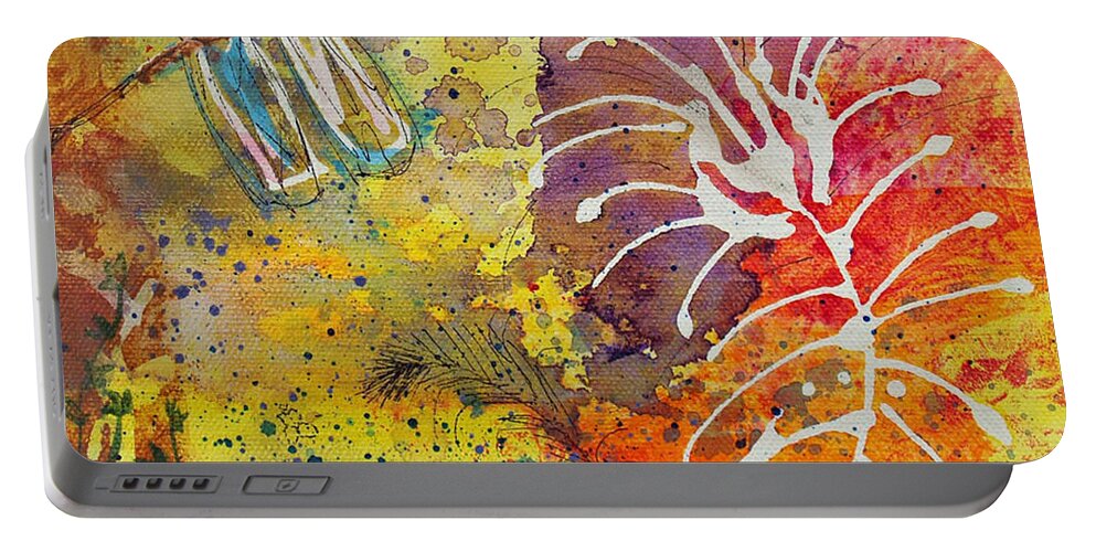 Feather Portable Battery Charger featuring the painting Feather and Dragonfly by Robin Pedrero