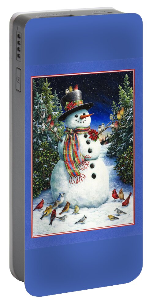 Snowman Portable Battery Charger featuring the painting Feathered Friends by Lynn Bywaters