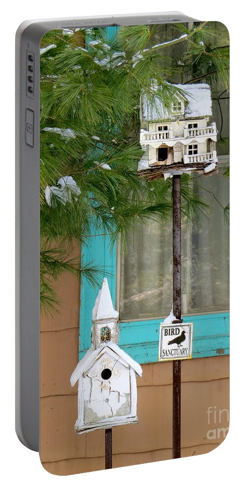 Bird Houses Portable Battery Charger featuring the photograph Feathered Friends welcome by Nancy Patterson
