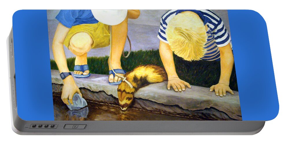 Karen Zuk Rosenblatt Art And Photography Portable Battery Charger featuring the painting Ferret and Friends by Karen Zuk Rosenblatt