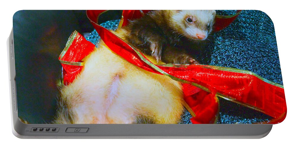  Ferret Portable Battery Charger featuring the photograph Ferrety Christmas III by Cassandra Buckley