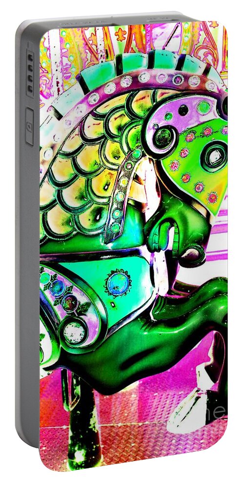 Carousel Portable Battery Charger featuring the digital art Festive Green Carnival Horse by Patty Vicknair