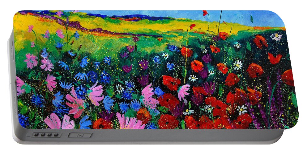 Poppies Portable Battery Charger featuring the painting Field flowers by Pol Ledent