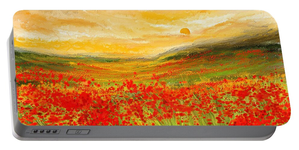 Poppies Portable Battery Charger featuring the painting Field Of Poppies- Field Of Poppies Impressionist Painting by Lourry Legarde