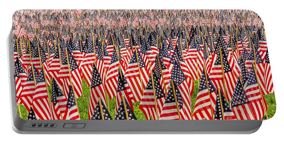 Usa Portable Battery Charger featuring the photograph Field of US Flags by Mike Ste Marie