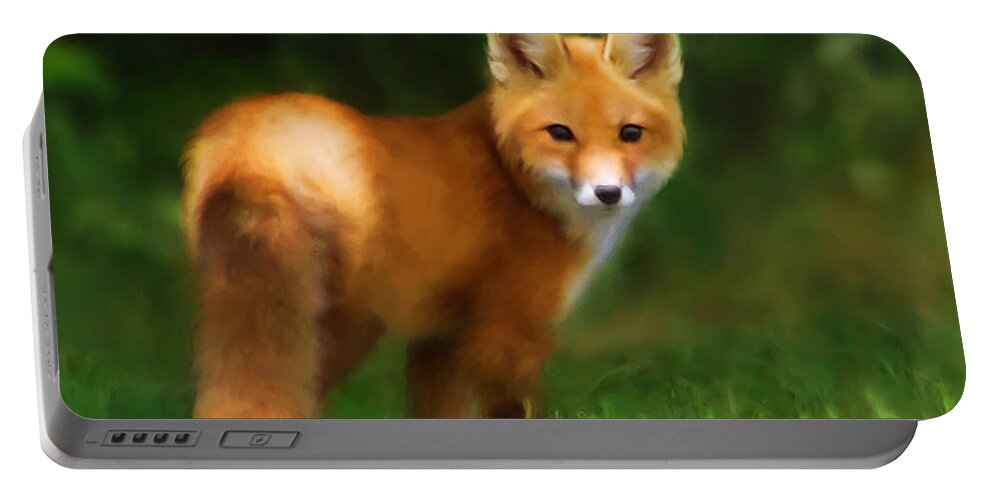 Fox Portable Battery Charger featuring the painting Fiery Fox by Christina Rollo