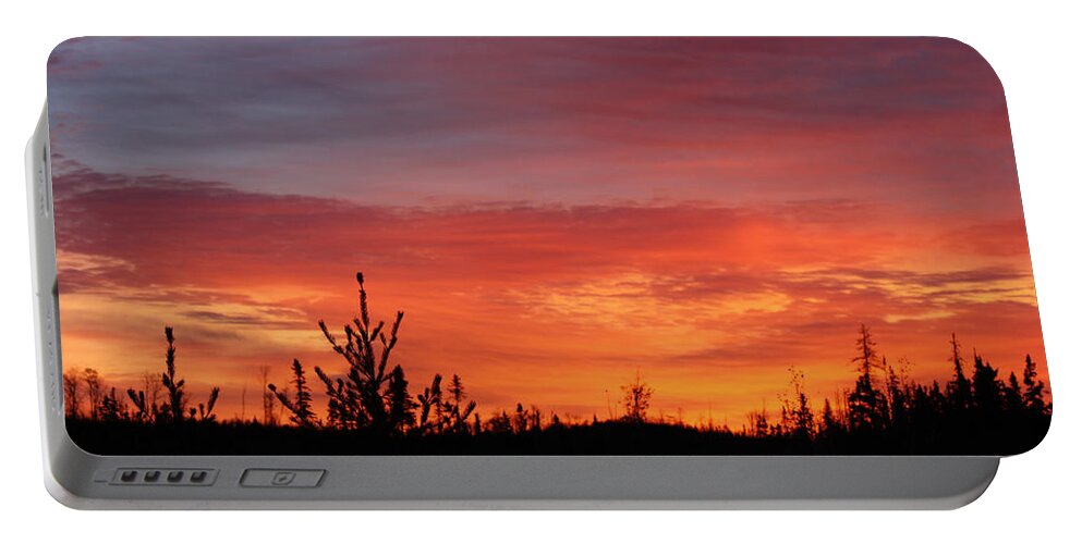 Landscape Portable Battery Charger featuring the photograph Fiery Sunset by Lynne McQueen