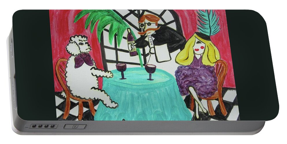 Poodle Portable Battery Charger featuring the painting Fifi's Night Out by Diane Pape
