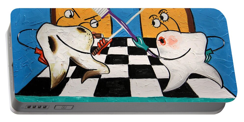 Fighting Tooth Decay Portable Battery Charger featuring the painting Fighting Tooth Decay by Anthony Falbo