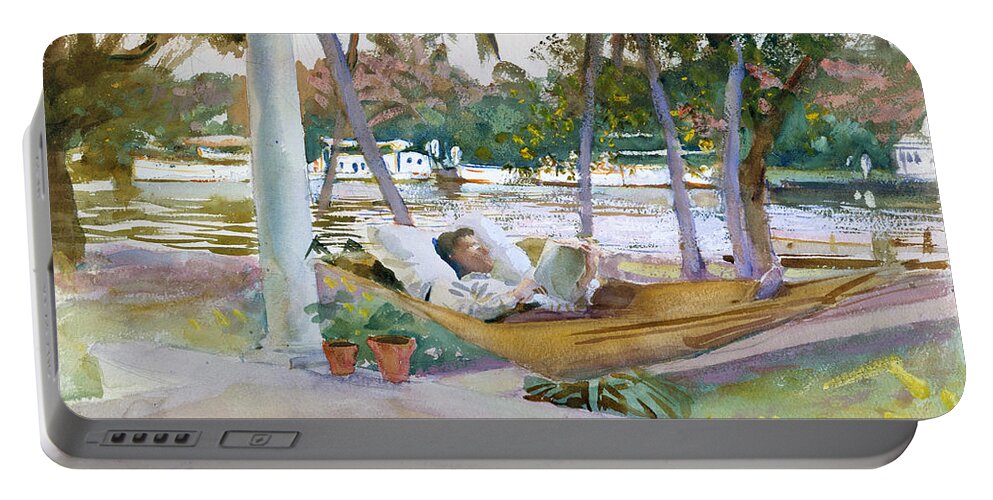 John Singer Sargent Portable Battery Charger featuring the painting Figure in Hammock. Florida by John Singer Sargent