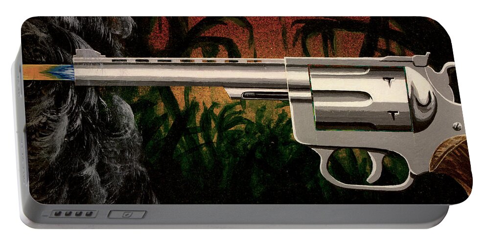 Gun Portable Battery Charger featuring the painting Fire in the Jungle by Jack Malloch