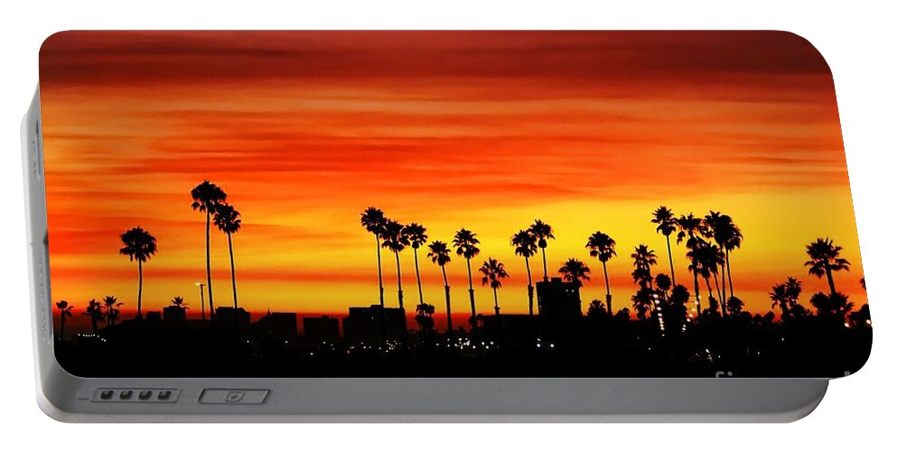 Fire Portable Battery Charger featuring the photograph Fire Sunset in Long Beach by Mariola Bitner