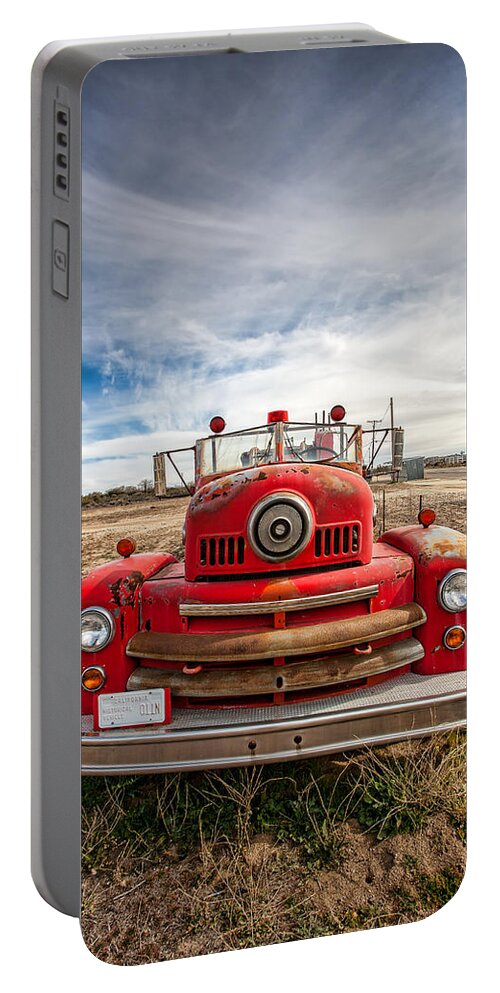 Antique Portable Battery Charger featuring the photograph Fire Truck by Peter Tellone