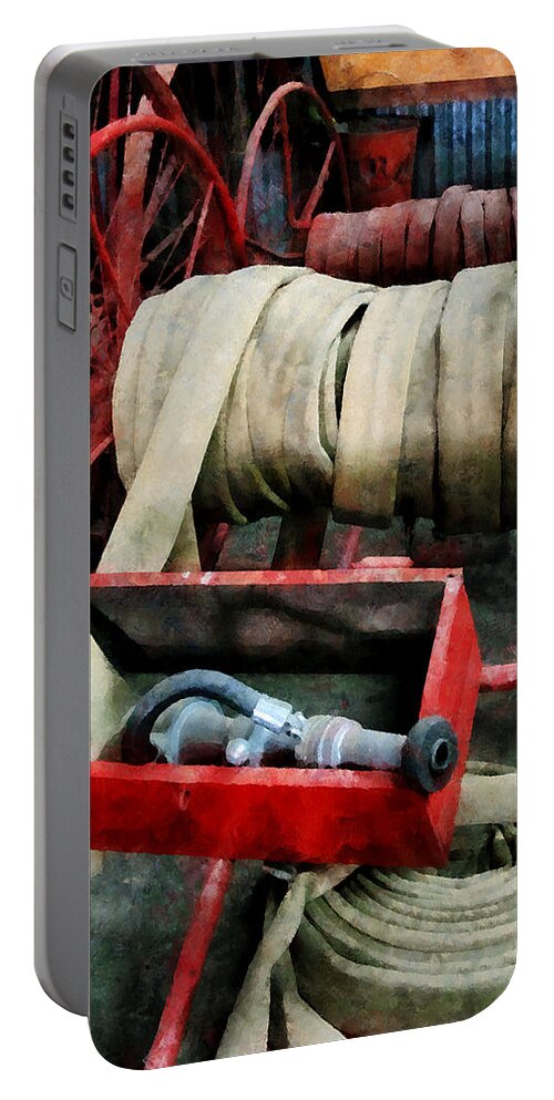 Hose Portable Battery Charger featuring the photograph Fireman - Fire Hoses by Susan Savad