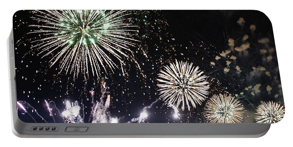 Fireworks Portable Battery Charger featuring the photograph Fireworks over the Hudson River by Lilliana Mendez