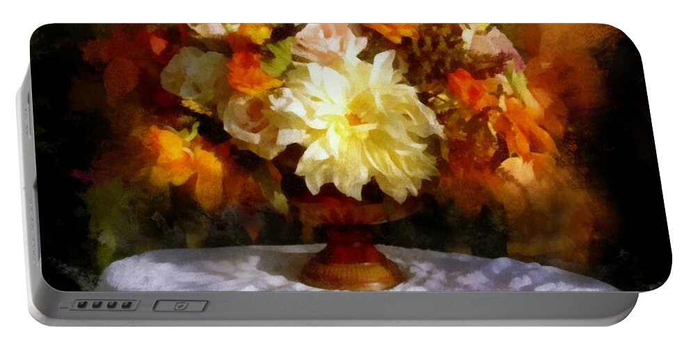 Flowers Portable Battery Charger featuring the painting First Day of Autumn - Still life by Lilia S