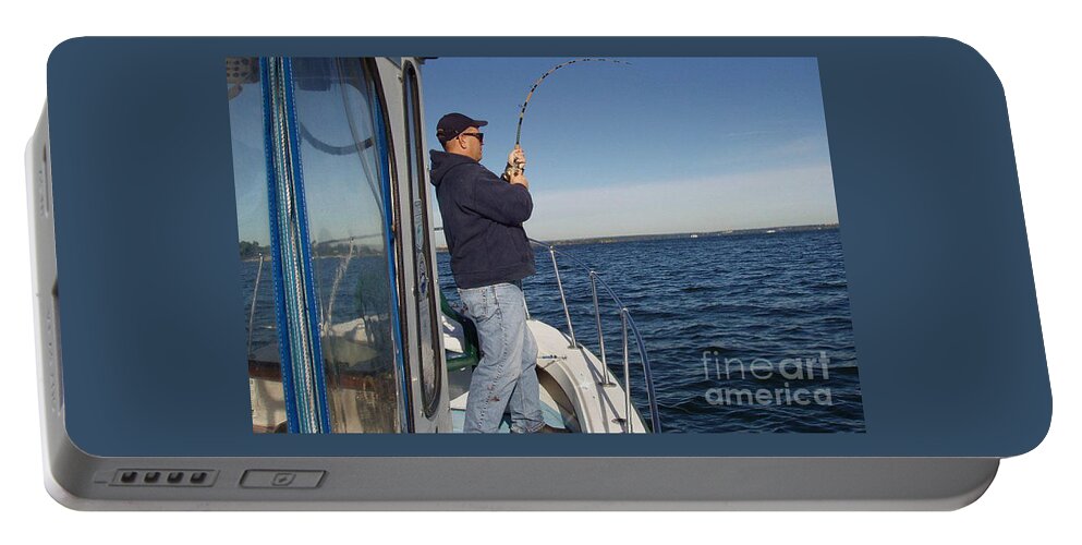 Fish On Portable Battery Charger featuring the photograph Fish On by John Telfer