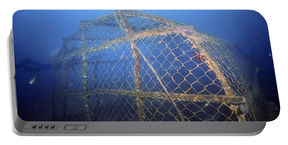 Cage Portable Battery Charger featuring the photograph Fish Trap On Sea Floor by Greg Ochocki