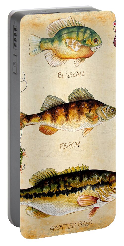 Acrylic Painting Portable Battery Charger featuring the painting Fish Trio-C by Jean Plout